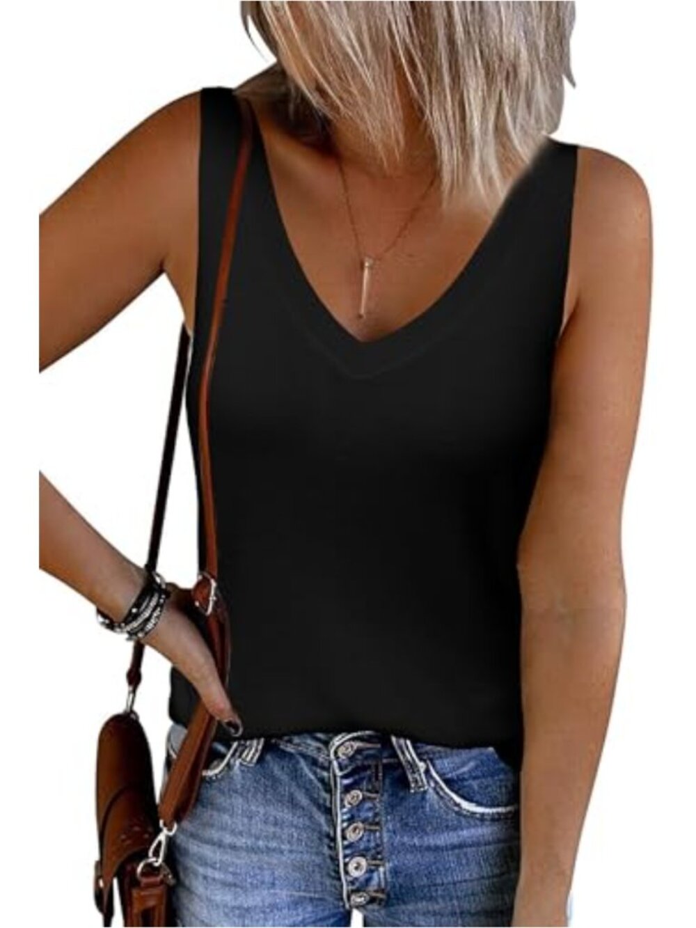 Wool Blend V Neck Sleeveless Tank Top Stretchy Knit Layering T Shirt